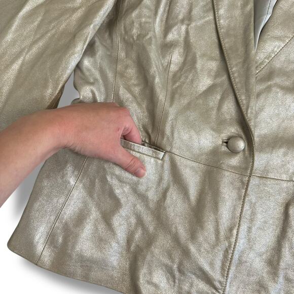 Isabella DeMarco‎ Metallic Silver Genuine Leather Blazer Jacket Size M - Picture 7 of 10